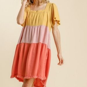 Linen colorblock dress
